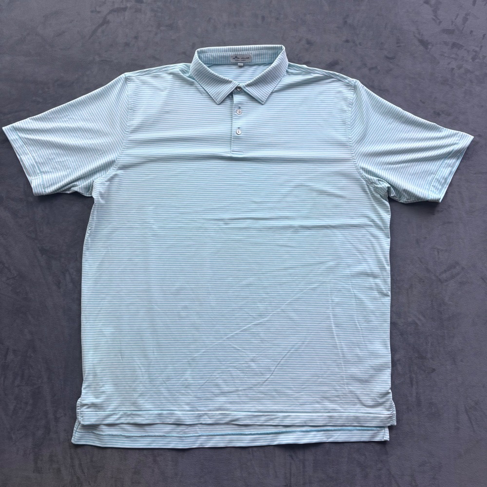 Peter Millar Summer Comfort Polo Shirt Mens XXL Blue White Striped Performance